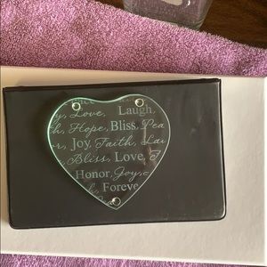 Heart shape glass coasters.